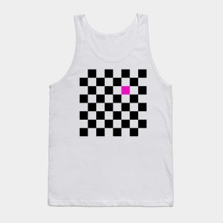 Checkered Black and White with One Hot Pink Square Tank Top